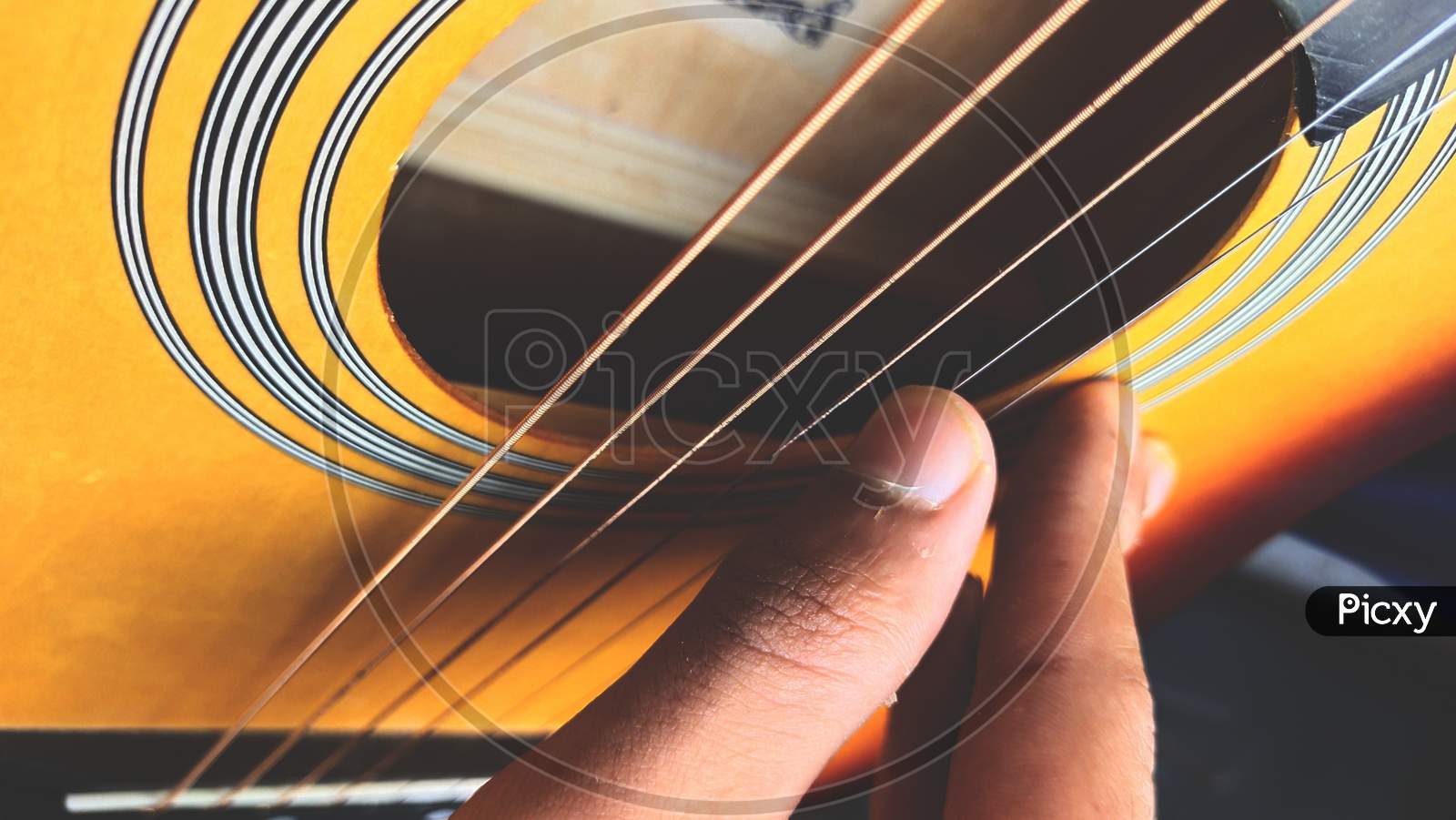 Sunburst Acoustic Guitar on white background and space for text