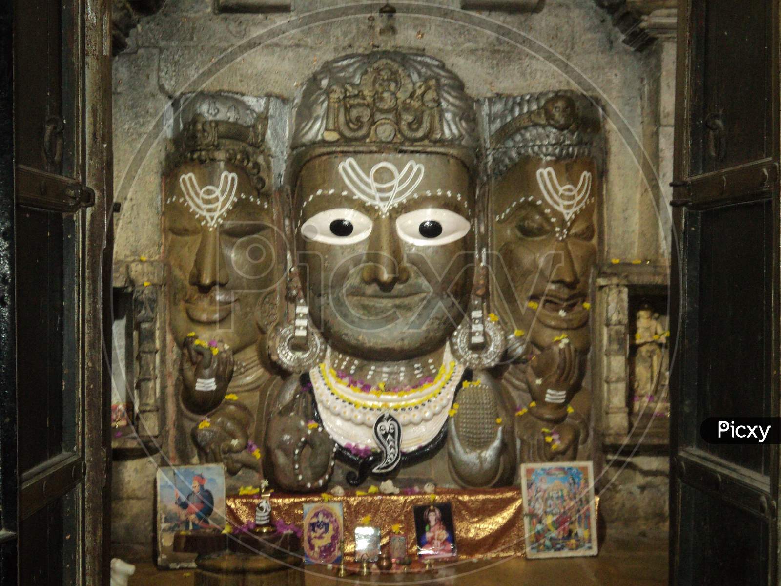A picture of a deity placed in one of the temples of Chittorgarh fort, Rajasthan.