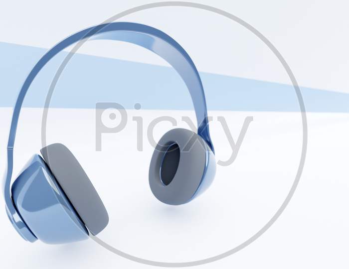 Blue   Classic Wired Headphones Isolated 3D Rendaring.  Headphone Icon Illustration. Audio Technology.