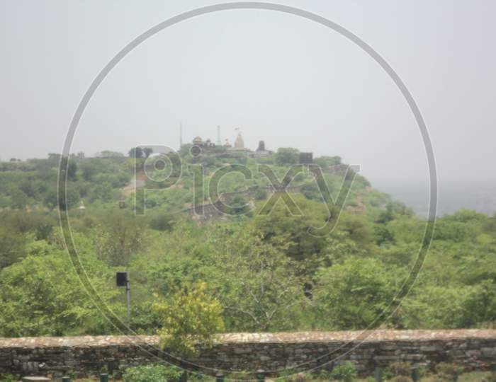 A picture of gardens and ruins at the Medieval era fort of Chittorgarh, Rajasthan.