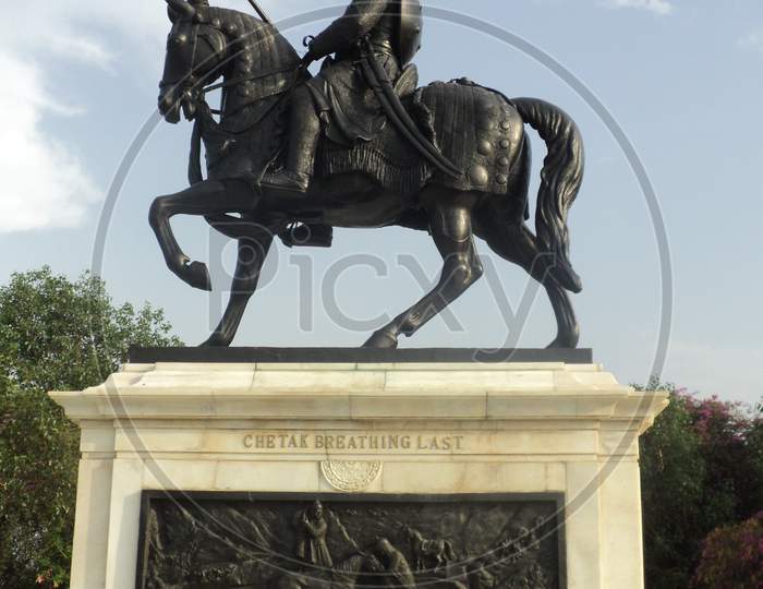 A picture of a statue of famous Medieval King of Mewar, Maharana Pratap, Udaipur City.