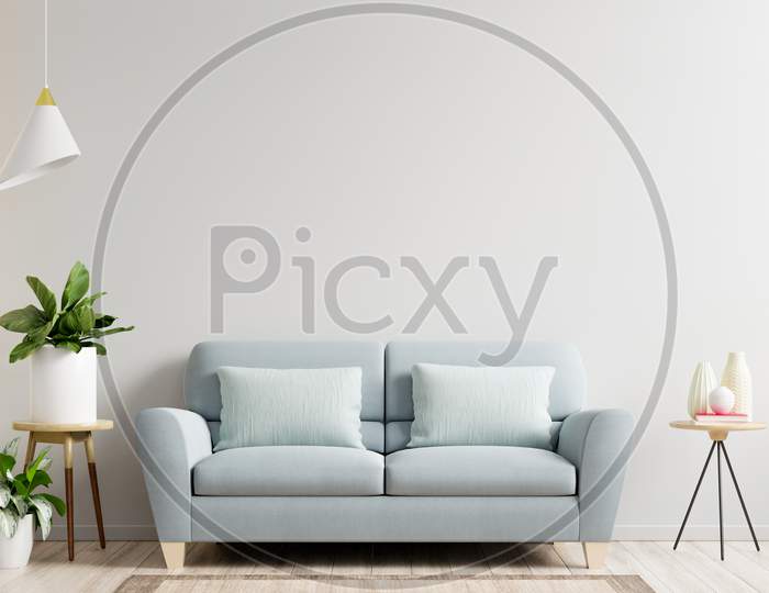 White Wall Living Room Have Sofa And Decoration.