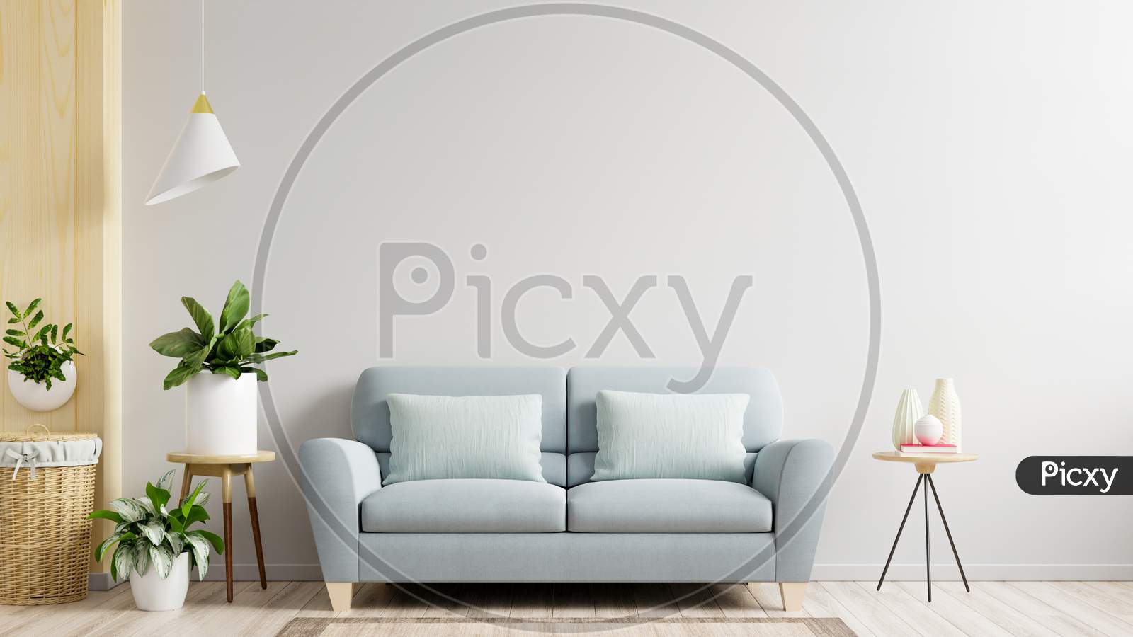 White Wall Living Room Have Sofa And Decoration.