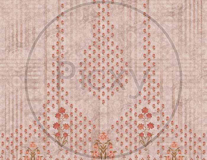 Beautiful Mughal Flower Design With Digital Texture Print