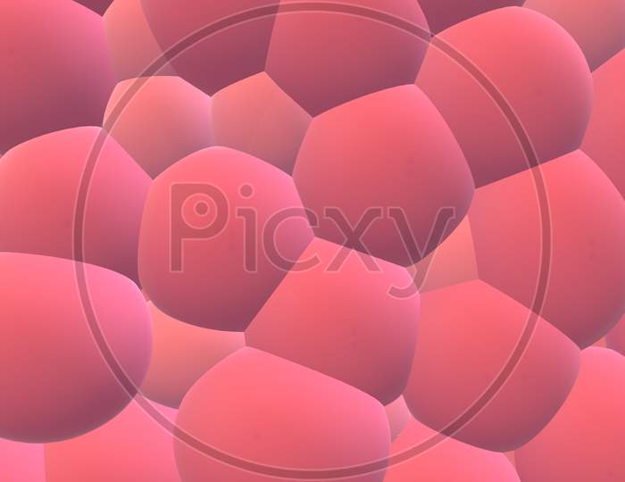 abstract background with spheres. Flying spheres isolated on pink background.  The theme for trendy designs. Spheres in pink matte color. Front view Pink bubbles connected each other. 3D illustration.