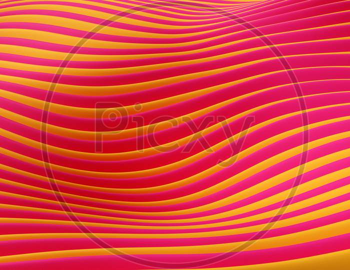 3D Illustration  Rows Of Orange, Red Line  .Geometric Background, Weave Pattern.