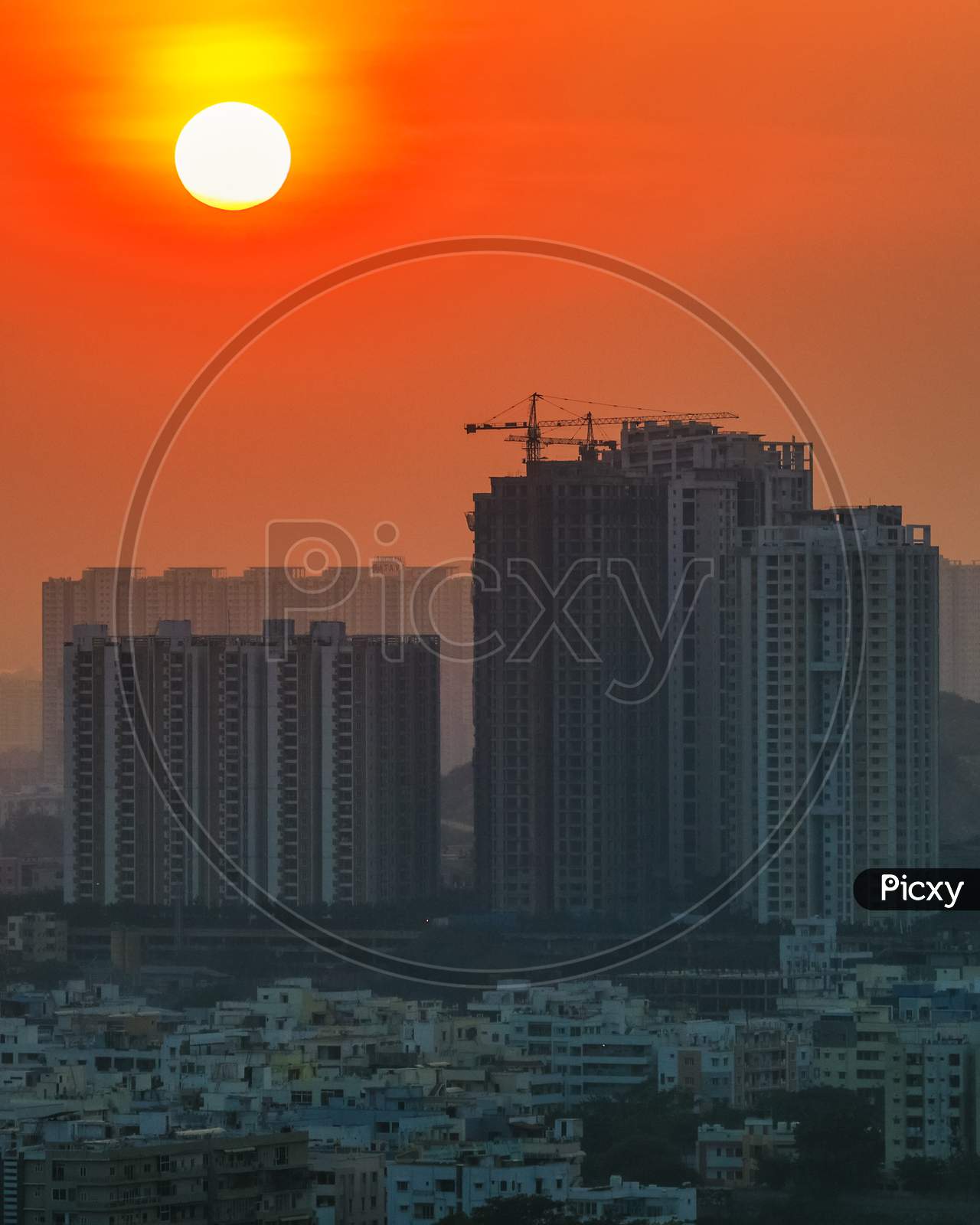Sunset over Multirise Buildings in Hyderabad
