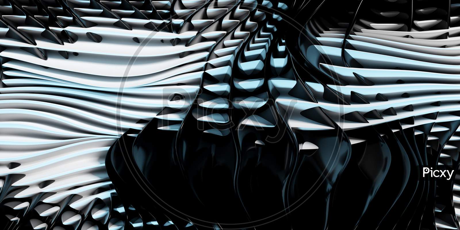 3D Illustration Of Rows  White, Black  Portal, Cave .Shape Pattern. Technology Geometry  Background.