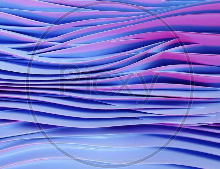 3D Illustration Of  Purple  Glowing Color Lines. Musical Line Equalizers. Technology Geometry  Background.