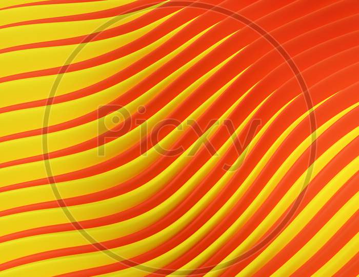 3D Illustration Of Rows  Yellow, Orange  Portal, Cave .Shape Pattern. Technology Geometry  Background.