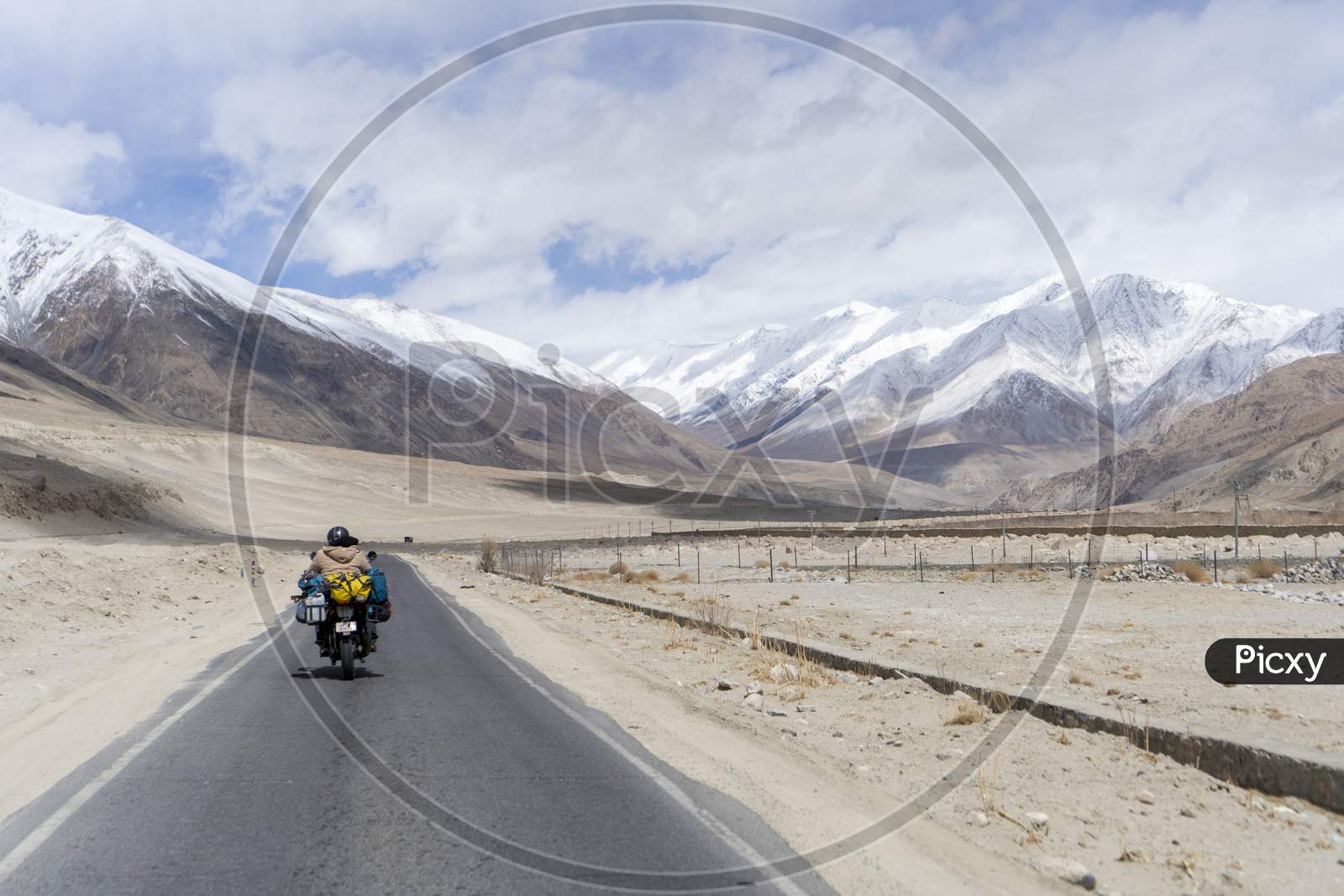 Motorbike Tourist Riding Down On A Leh - Manali National Highway