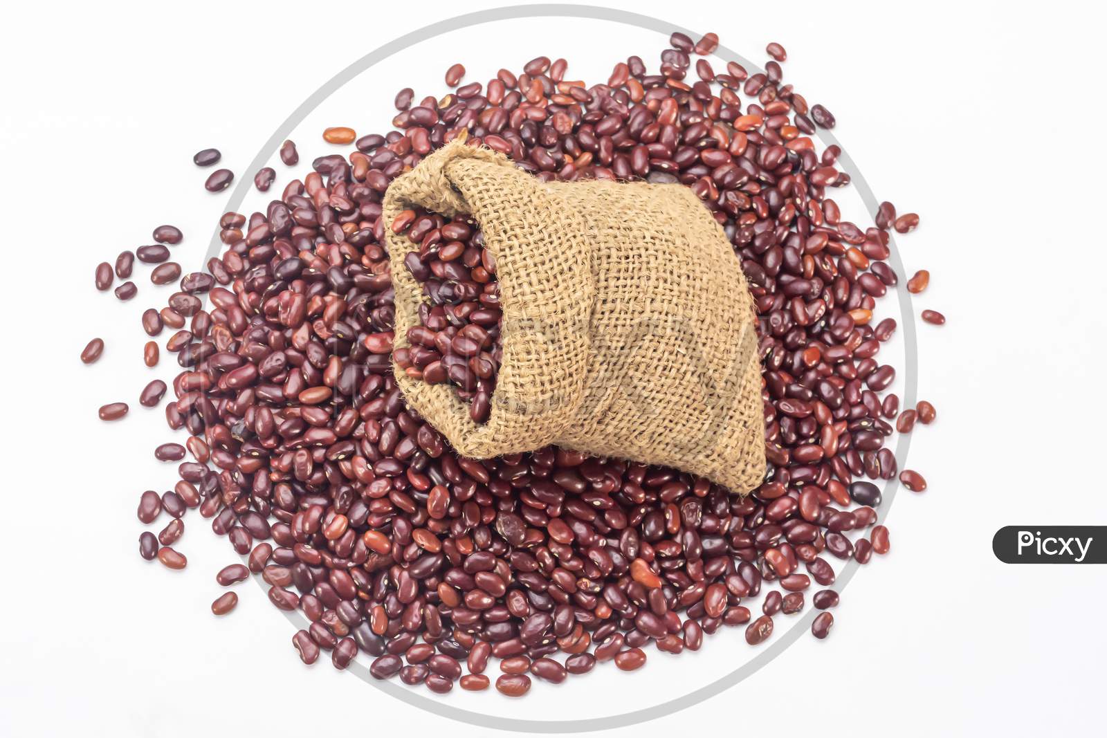 Red kidney beans in a sack bag., Stock image
