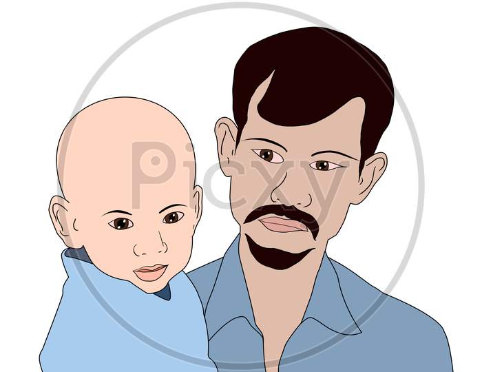 Father'S Day Special Illustration - Father And Sun On White Background Isolated