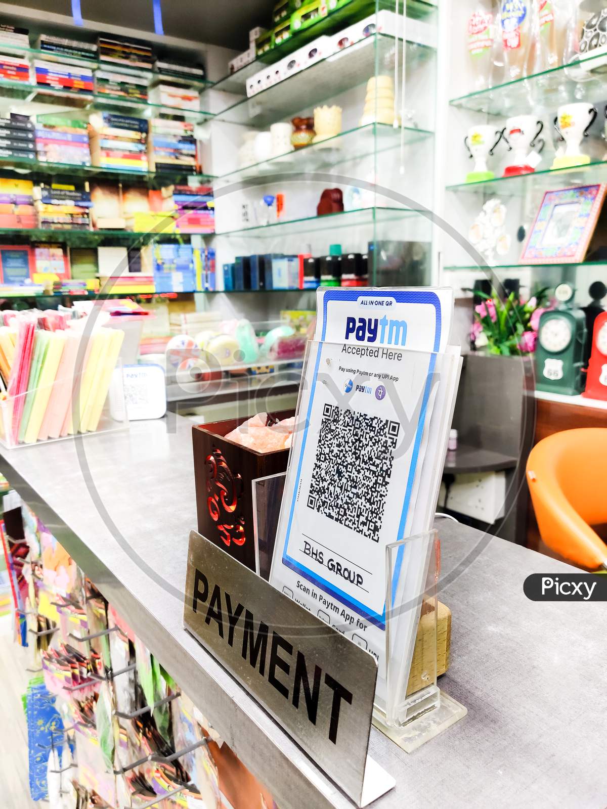 Placement Of A Payment Qr Code At A Store Allowing Payment Through Paytm Wallet, Bhim, Google Pay, Amazon Pay And More Options Showing India Moving To Cashless, Contactless Payment In The Covid19 Pandemic