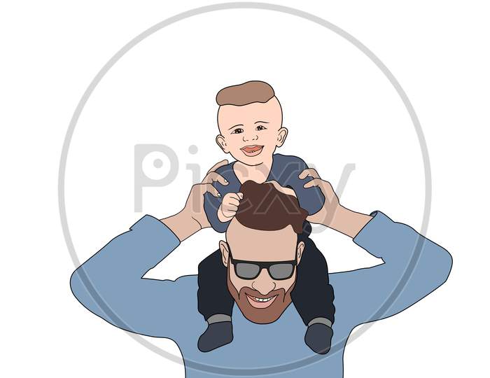 Father'S Day Special Illustration - Father And Sun On White Background Isolated
