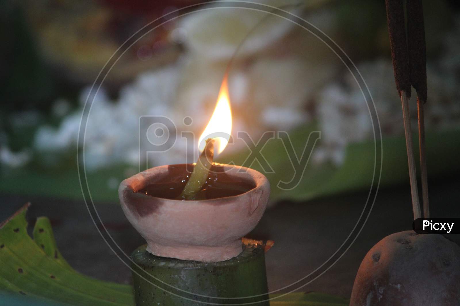 Earthen Lamp at Hindu Temple