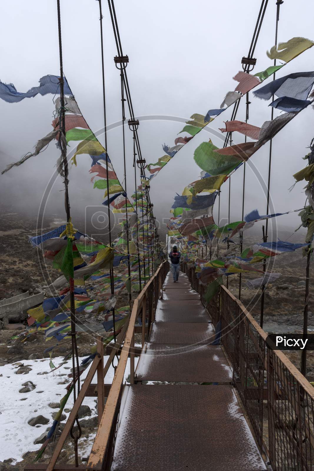An Iron Bridge On The Way To Gurudongmar Lake North Sikkim.