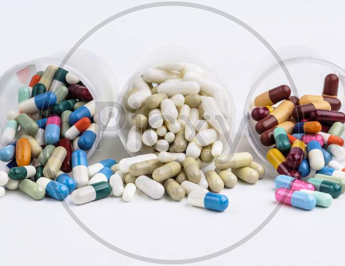 medicines pills in white background,drugs