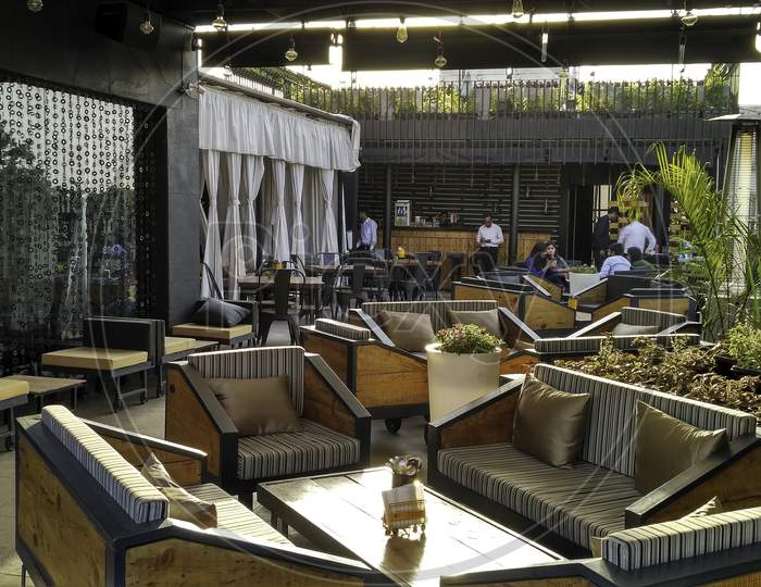 Interior of a modern urban restaurant. Inside a normal day restaurant in India.