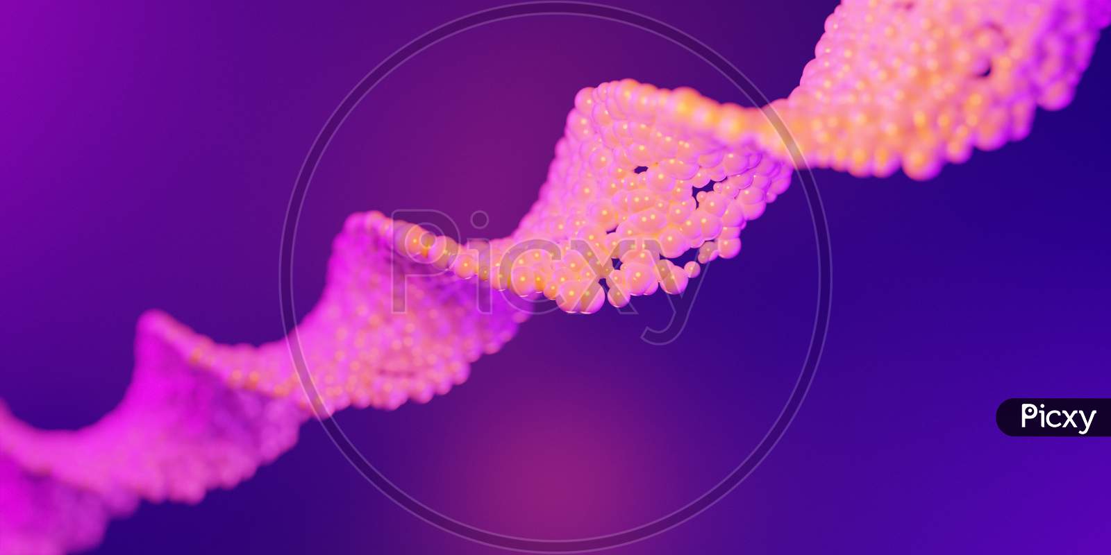 3D Illustration Of A Stereo Strip Of Different Colors. Geometric Stripes Similar To Waves. Simplified Pink And Blue  Dna Line On Gradient Isolated Background