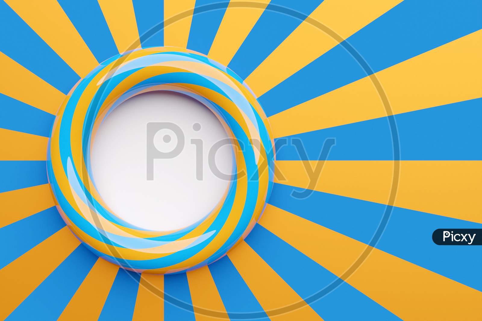 3D Illustration Of A Round  Mocap With Volumetric Frame On A Blue And Yellow  Monochrome Isolated Background. Advertising Banner Mockup.
