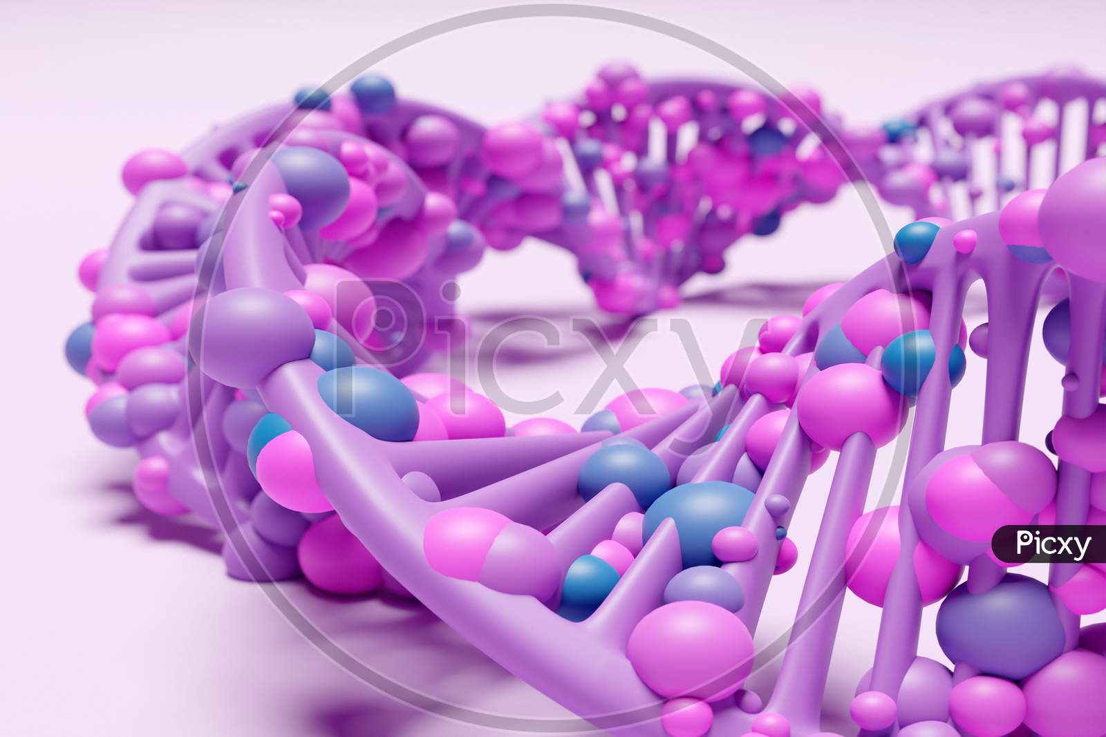 3D Illustration Of A Stereo Strip Of Different Colors. Geometric Stripes Similar To Waves. Simplified Pink And Blue  Dna Line On White Isolated Background
