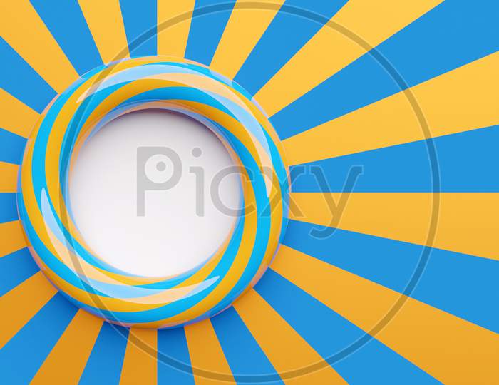 3D Illustration Of A Round  Mocap With Volumetric Frame On A Blue And Yellow  Monochrome Isolated Background. Advertising Banner Mockup.