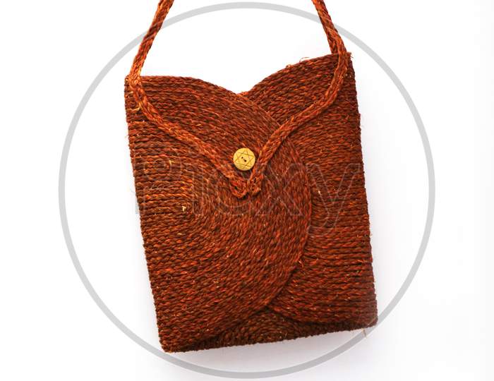 Colorful Straw Bag For Shopping  On White Background,Beautiful Female Bag,Beach Object