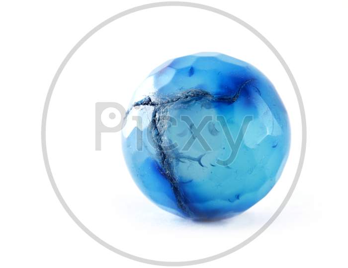 Patterned Blue Agate Beads Isolated On White,Round Agate Beads,Semi Precious Stones. Natural Mineral Beads. Beads Made Of Natural Stones To Create Jewelry.
