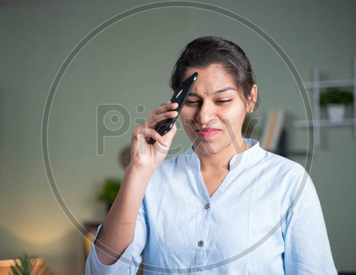 Worried Businesswoman After Phone Conversation With Clients - Concept Of Bad Customer Call Service, Bad News Over Phone Call