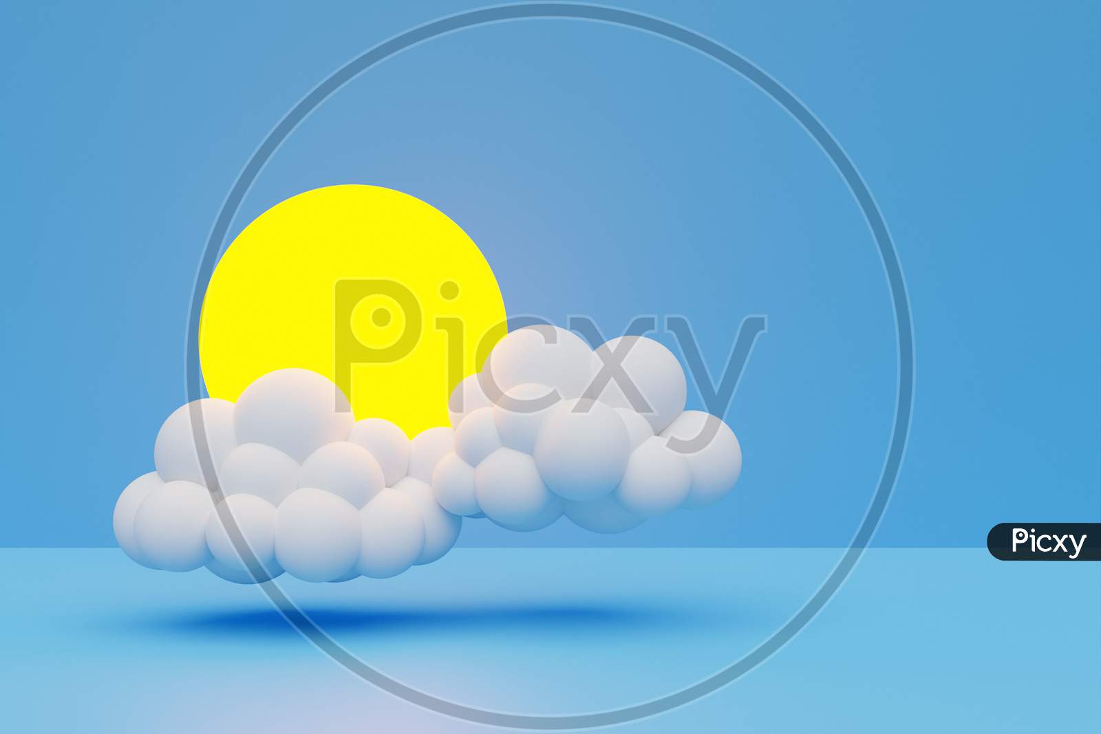 3D Illustration Of Clouds And Sun On A Blue Isolated Background. Weather Forecast Icons, Regular Season Clouds