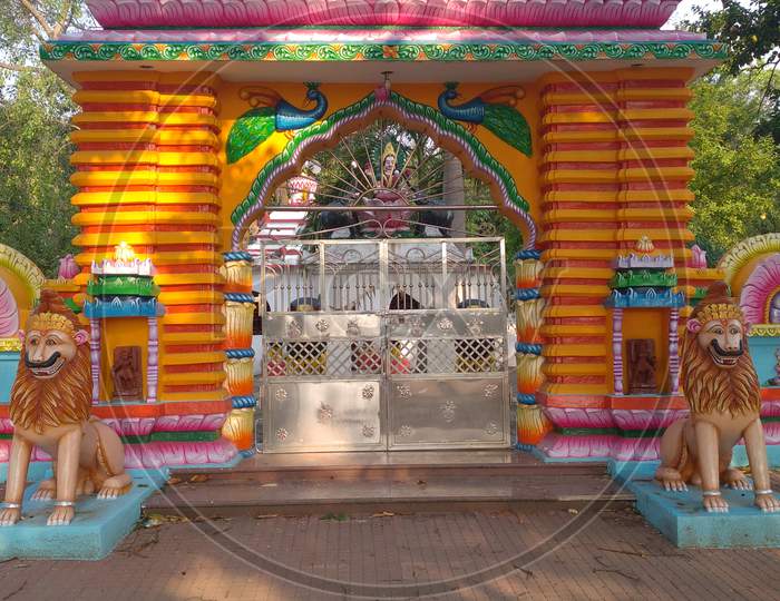 Temple main gate with colourful painting.