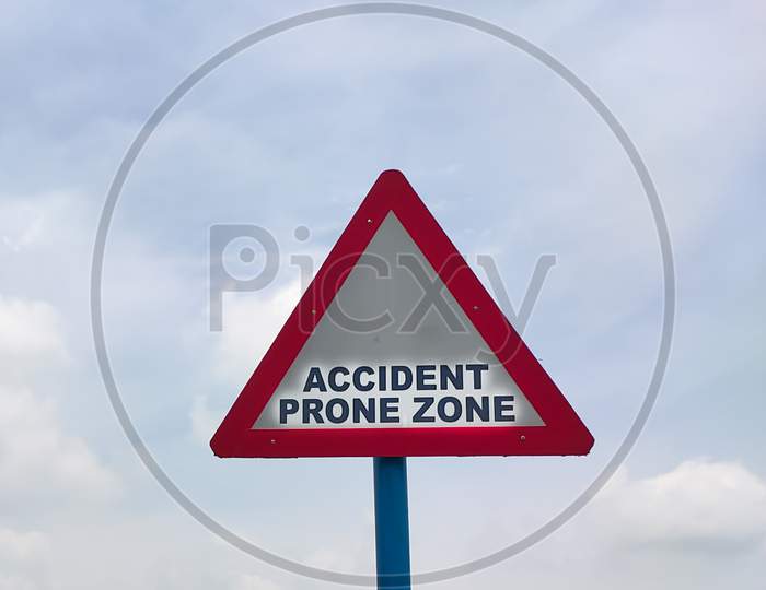 Traffic Rules And Signs Board On Road For Accident Prone Zone For The Driver As Warning.