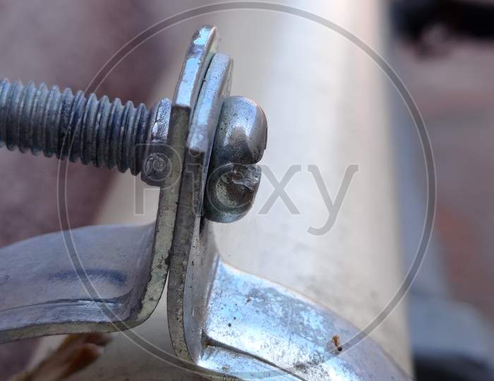 The metal screw closeup view