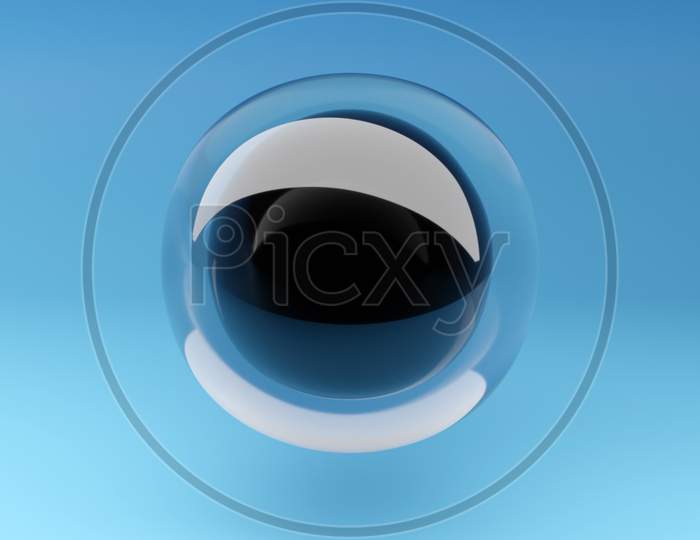 3D Rendering.  Transparent Inflatable Ball. Close-Up Geometric Figure Of A Ball  On Blue Background