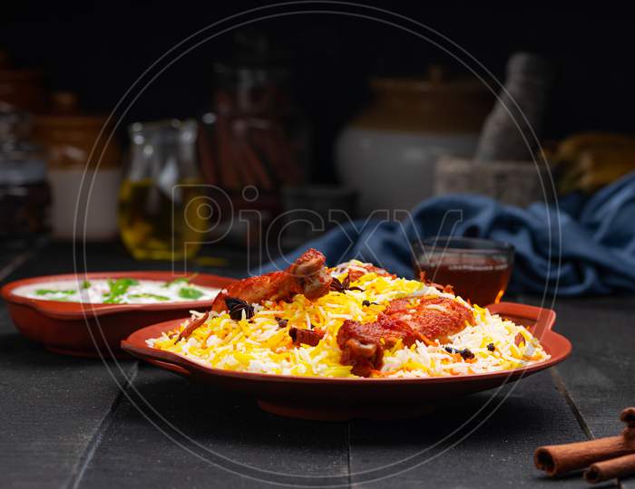 Chicken Mandi Biryani_Arabian Food_Black Background