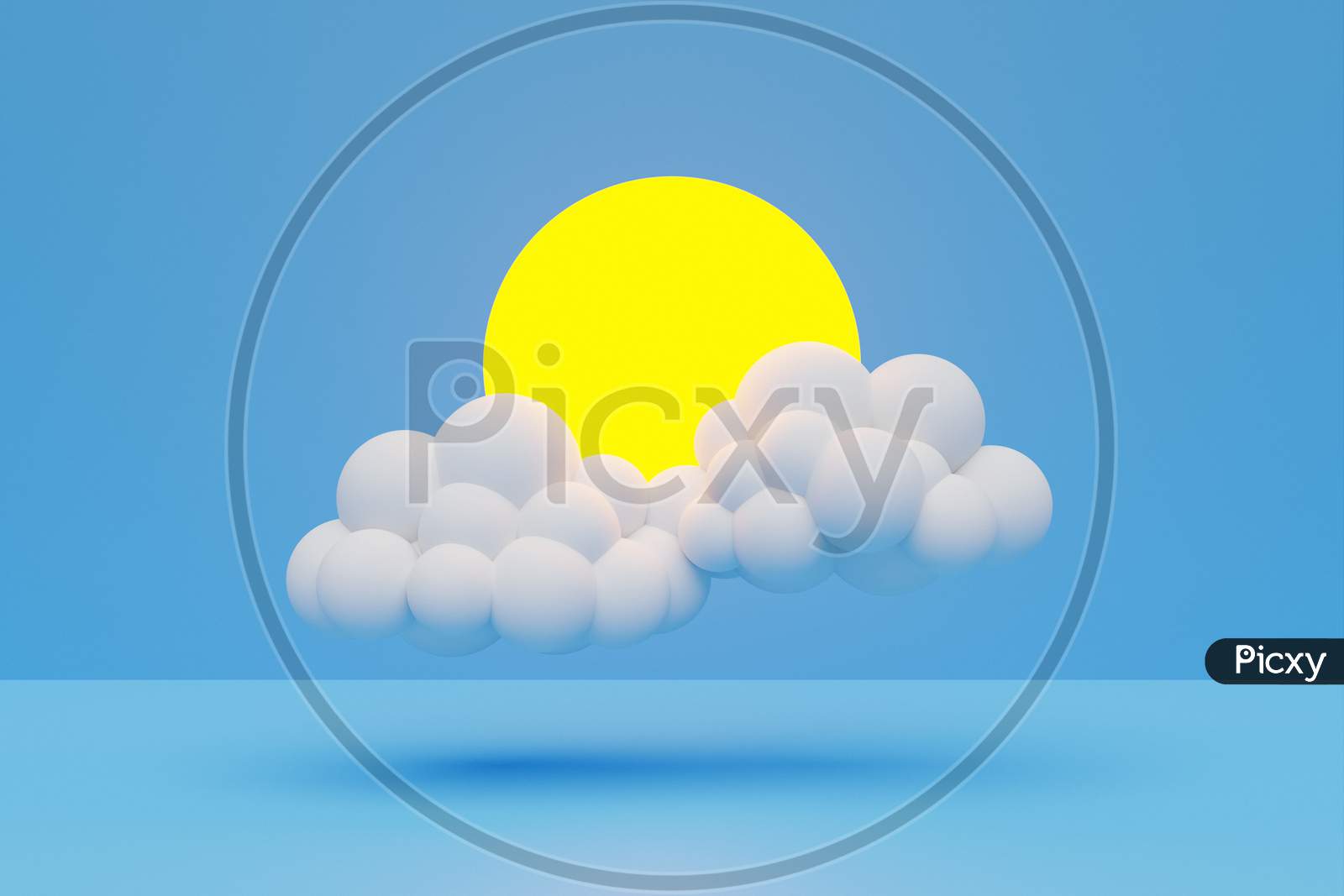 3D Illustration Of Clouds And Sun On A Blue Isolated Background. Weather Forecast Icons, Regular Season Clouds