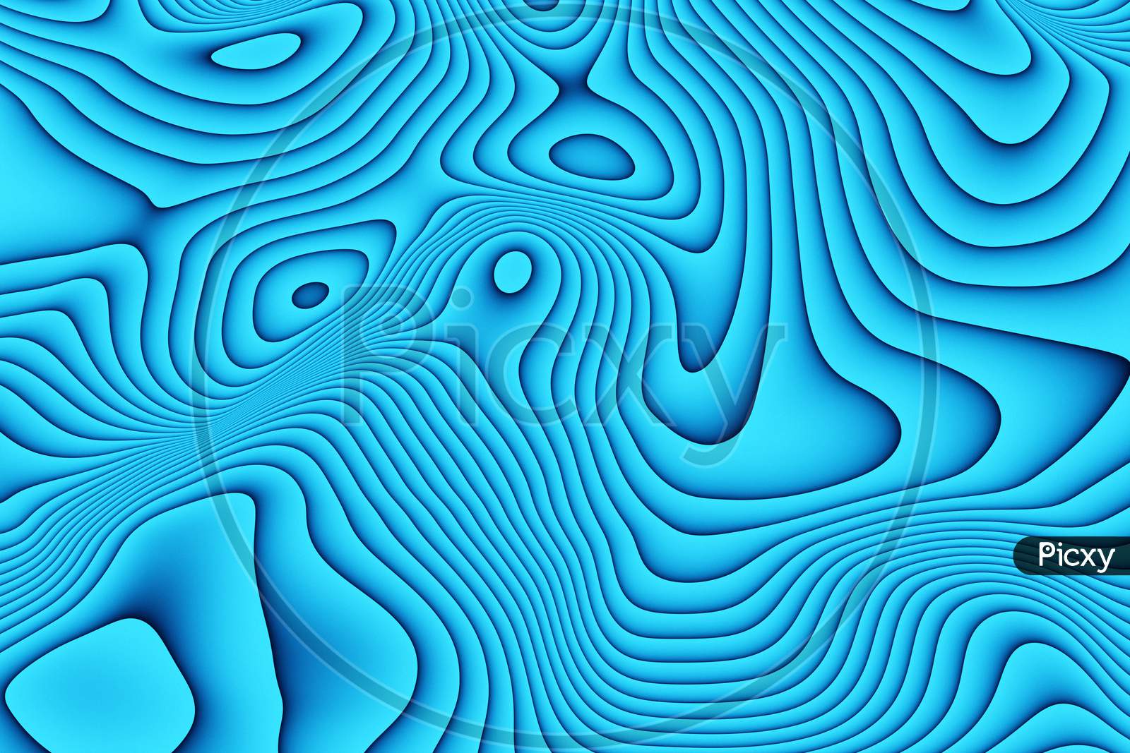 3D Illustration Of A Stereo Blue Strip . Geometric Stripes Similar To Waves. Abstract  Blue Glowing Crossing Lines Pattern