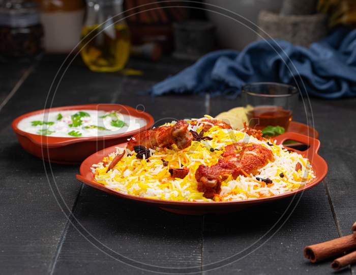 Chicken Mandi Biryani_Arabian Food_Black Background