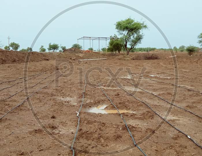 Pre monsoon preparation of drip irrigation system for sowing cotton seeds