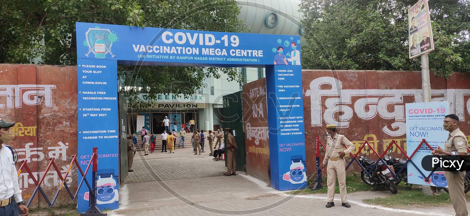 10 June 2021 Kanpur, Uttarpradesh, India. Mega Covid-19(Corona Virus) Vaccination Center Green Park Kanpur.