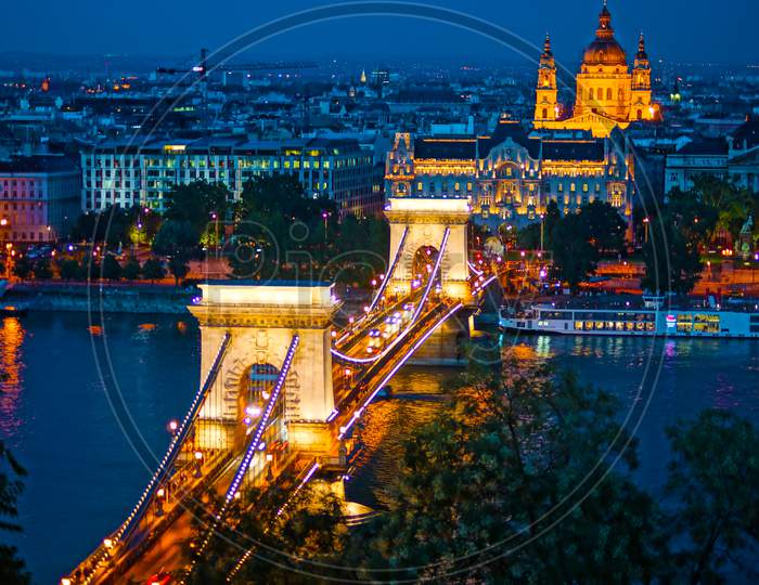 Szechenyi Chain Bridge At Night