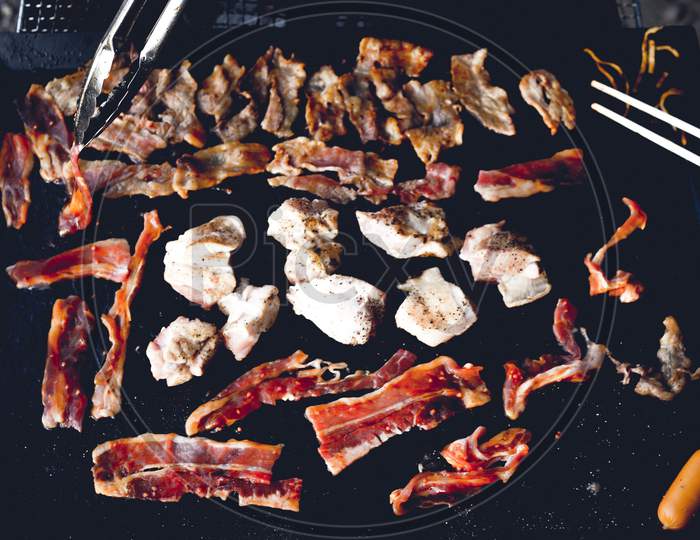 Charcoal-Grilled Meat Image At Barbecue