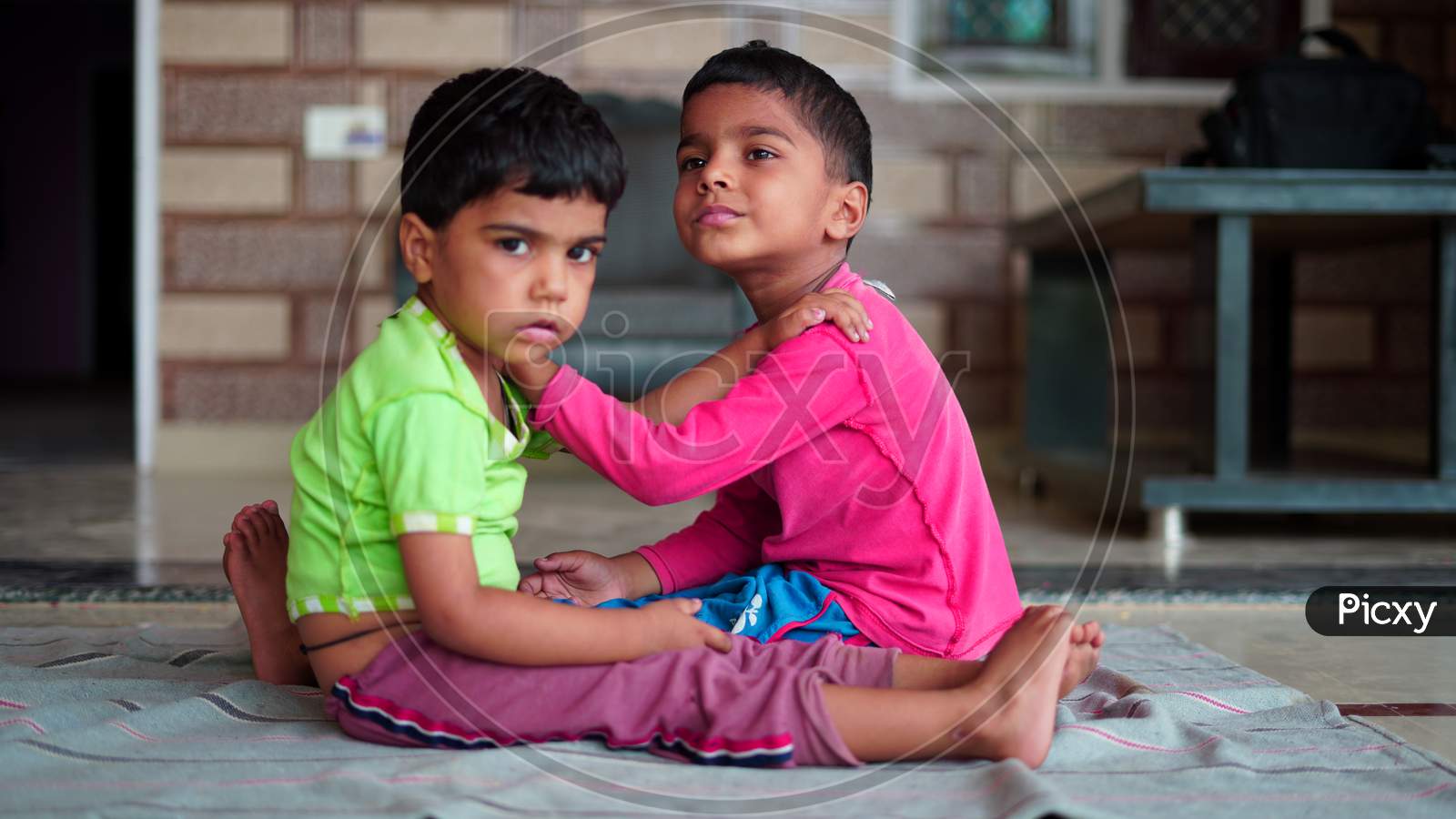 Image of Two Indian Kids Having Fun In Living Room. Healthy Lifestyle ...