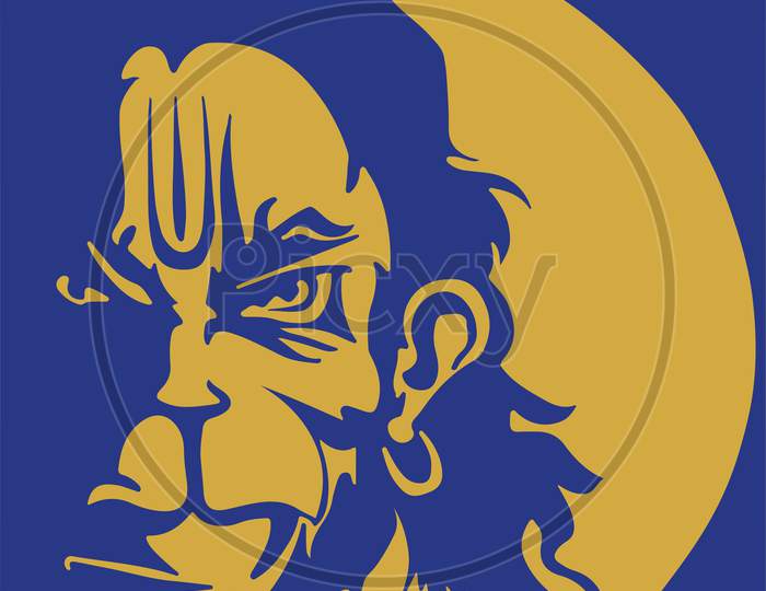 Sketch Of Sticker Angry Hanuman. Vector Editable Illustration Of Anjaneya