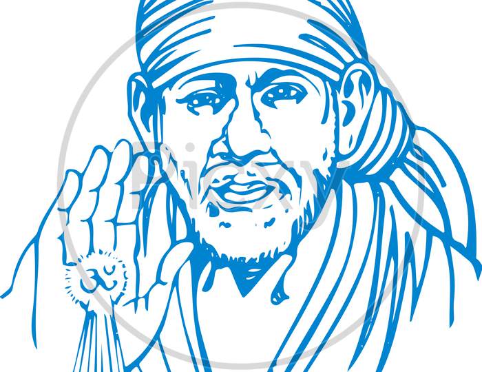 Sketch of Kaliyug Indian God Shirdi Sai Baba Outline Editable Illustration  Stock Vector - Illustration of faith, garland: 221382016