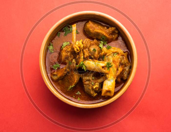 Indian Style Meat Dish Or Mutton Or Gosht Masala Or Lamb Rogan Josh Served In A Bowl, Selective Focus