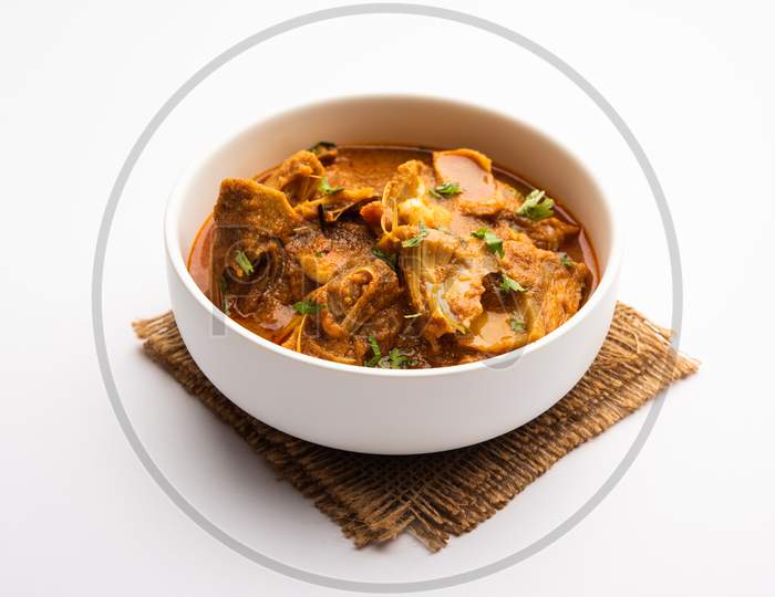 Jackfruit Masala Sabji Or Fanas Sabzi Or Indian Style Spicy Kathal Curry, Served In A Bowl Or Karahi. Selective Focus