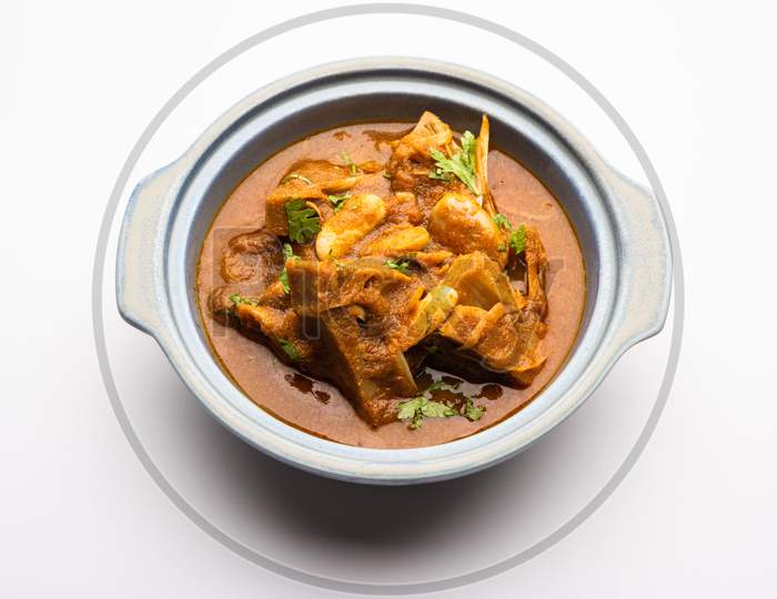 Jackfruit Masala Sabji Or Fanas Sabzi Or Indian Style Spicy Kathal Curry, Served In A Bowl Or Karahi. Selective Focus