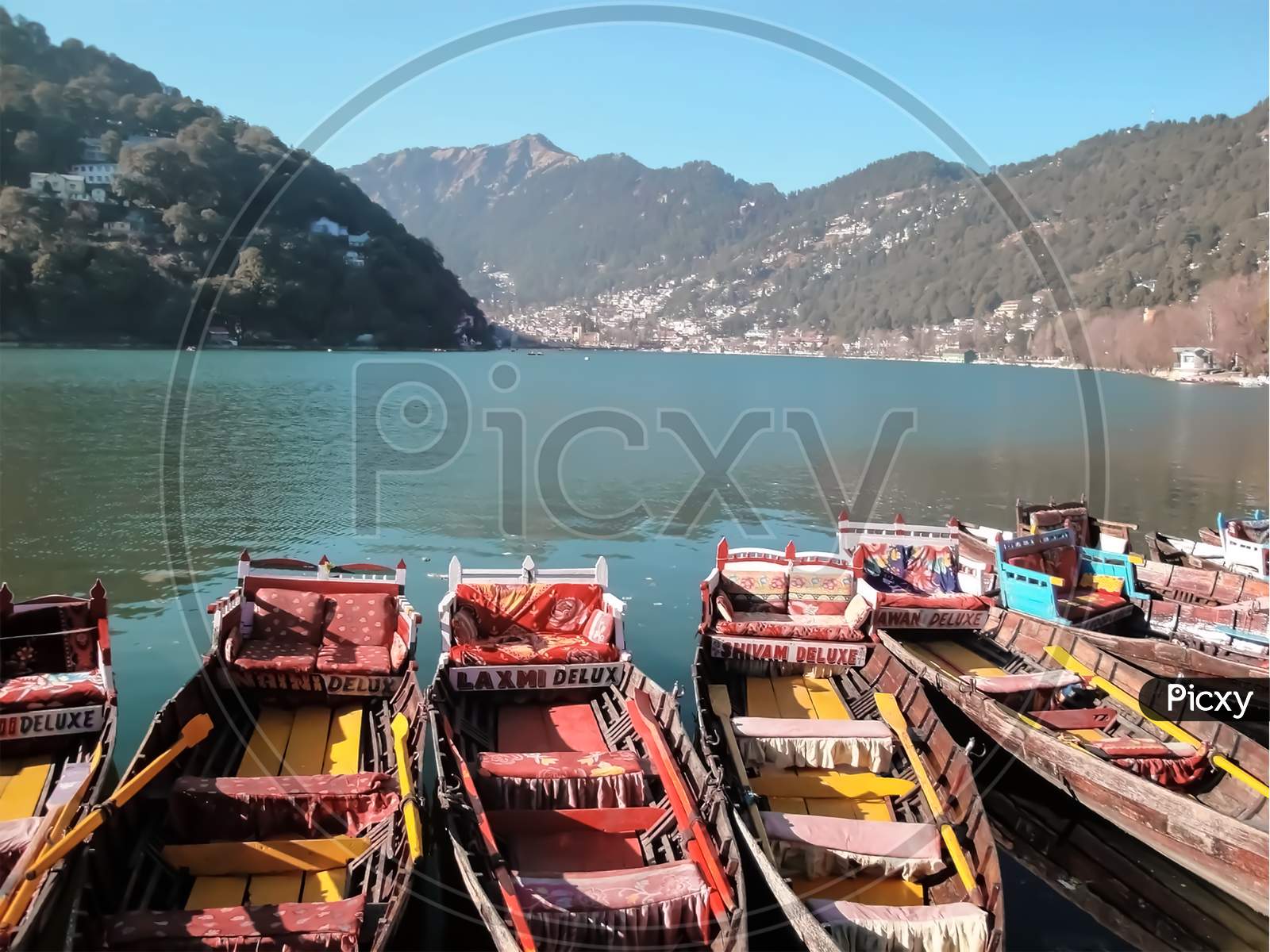 Colourful boats at Naini lake Nainital (Uttarakhand) India